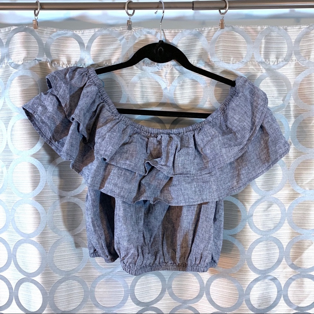 Loft Denim Ruffled Crop Top XL Like New